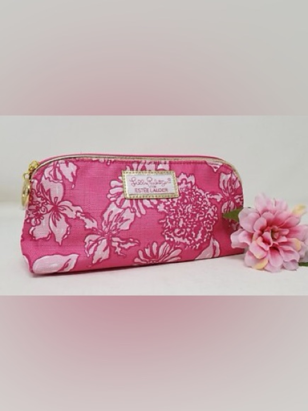 Lilly Pulitzer Cosmetic Makeup Travel Bag pink floral collaboration Estée Lauder